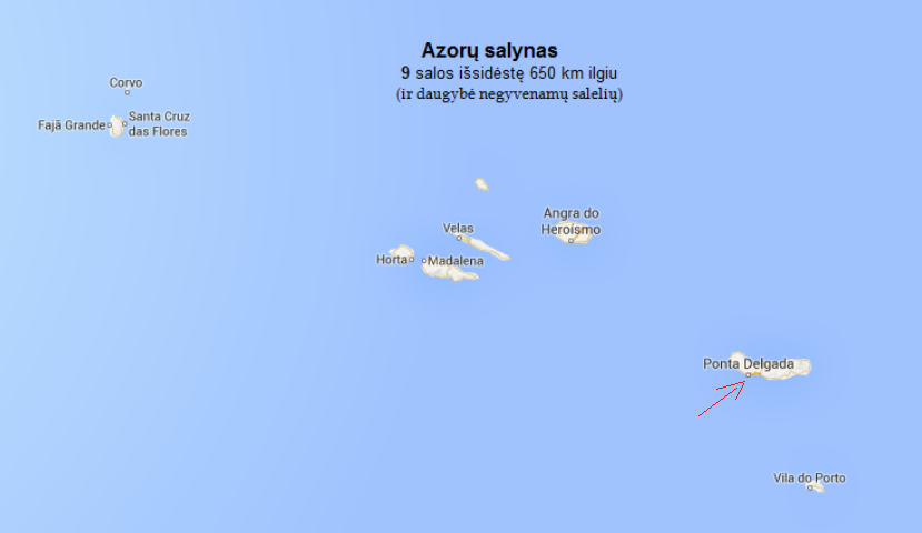 Azorų salyną sudaro 9 pagrindinės salos